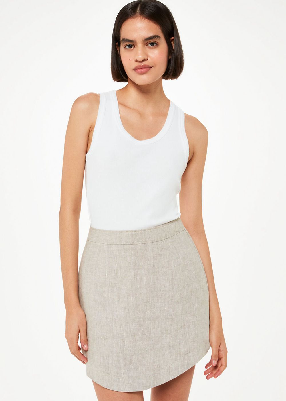 Whistles Curved Hem Linen Skirts Beige | US-86729DATV