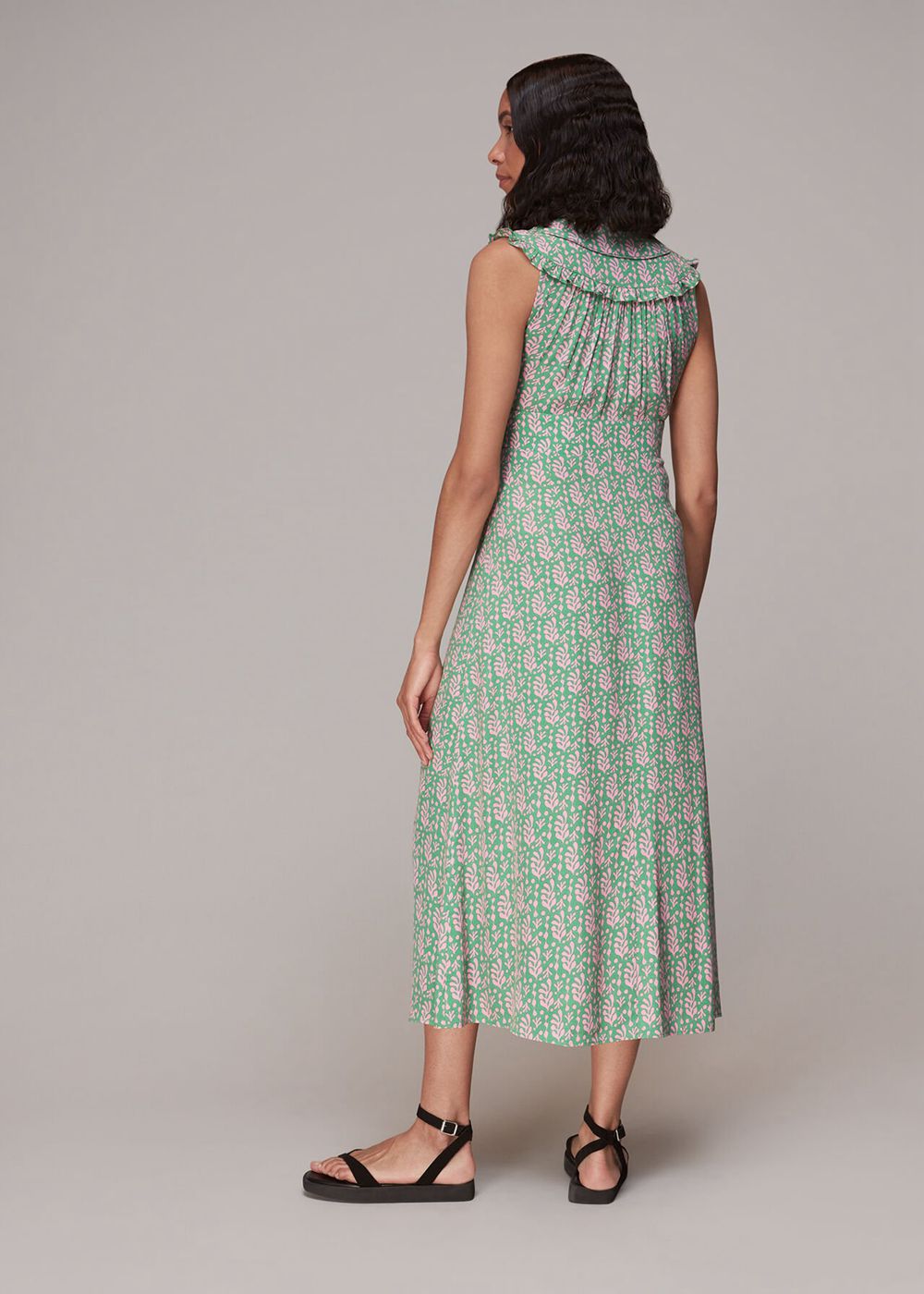 Whistles Cut Out Leaf Print Midi Dress Green / Multicolor | US-80591CNPU