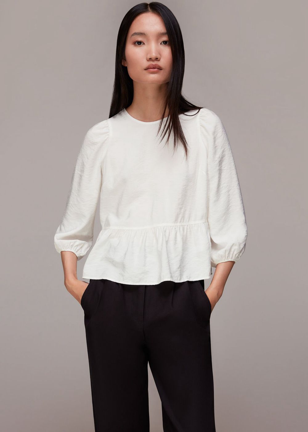 Whistles Cut Out Peplum Top White | US-29580FYRB