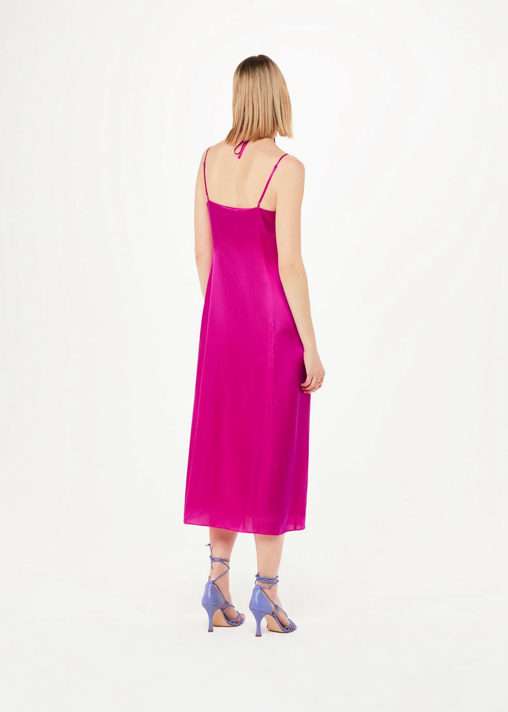 Whistles Cut Out Silk Mix Midi Dress Pink | US-98057EKYQ