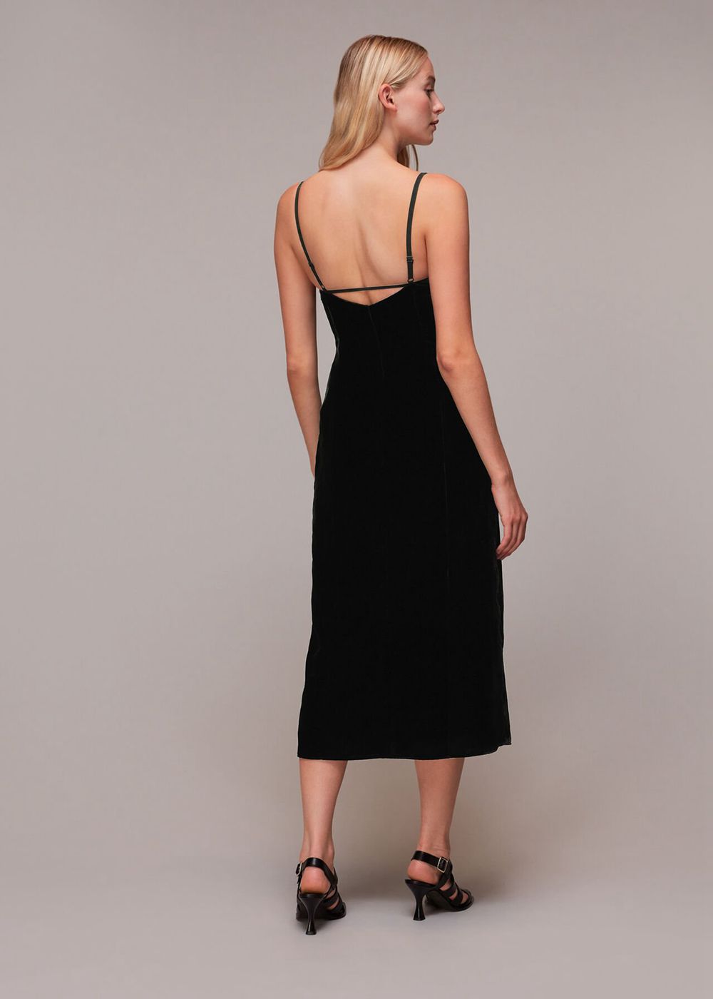 Whistles Cut Out Velvet Slip Dress Black | US-02697LNGA