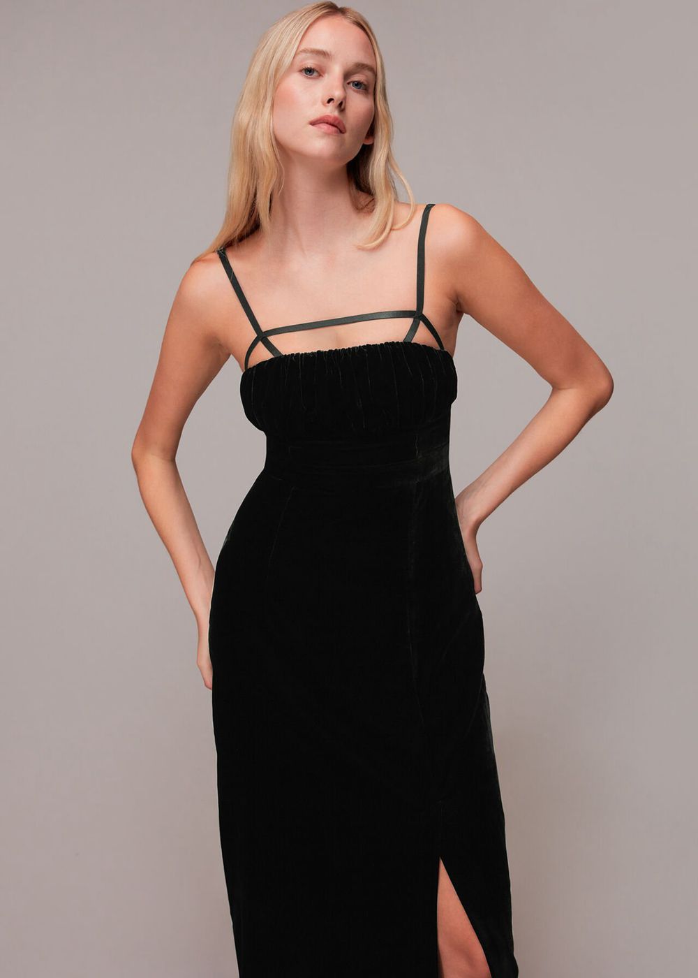 Whistles Cut Out Velvet Slip Dress Black | US-02697LNGA