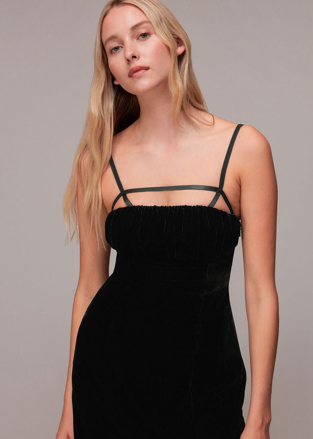 Whistles Cut Out Velvet Slip Dress Black | US-02697LNGA