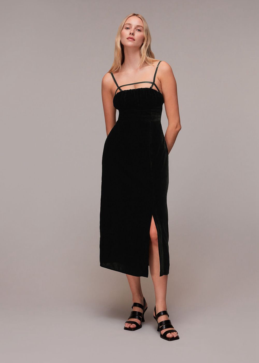 Whistles Cut Out Velvet Slip Dress Black | US-02697LNGA