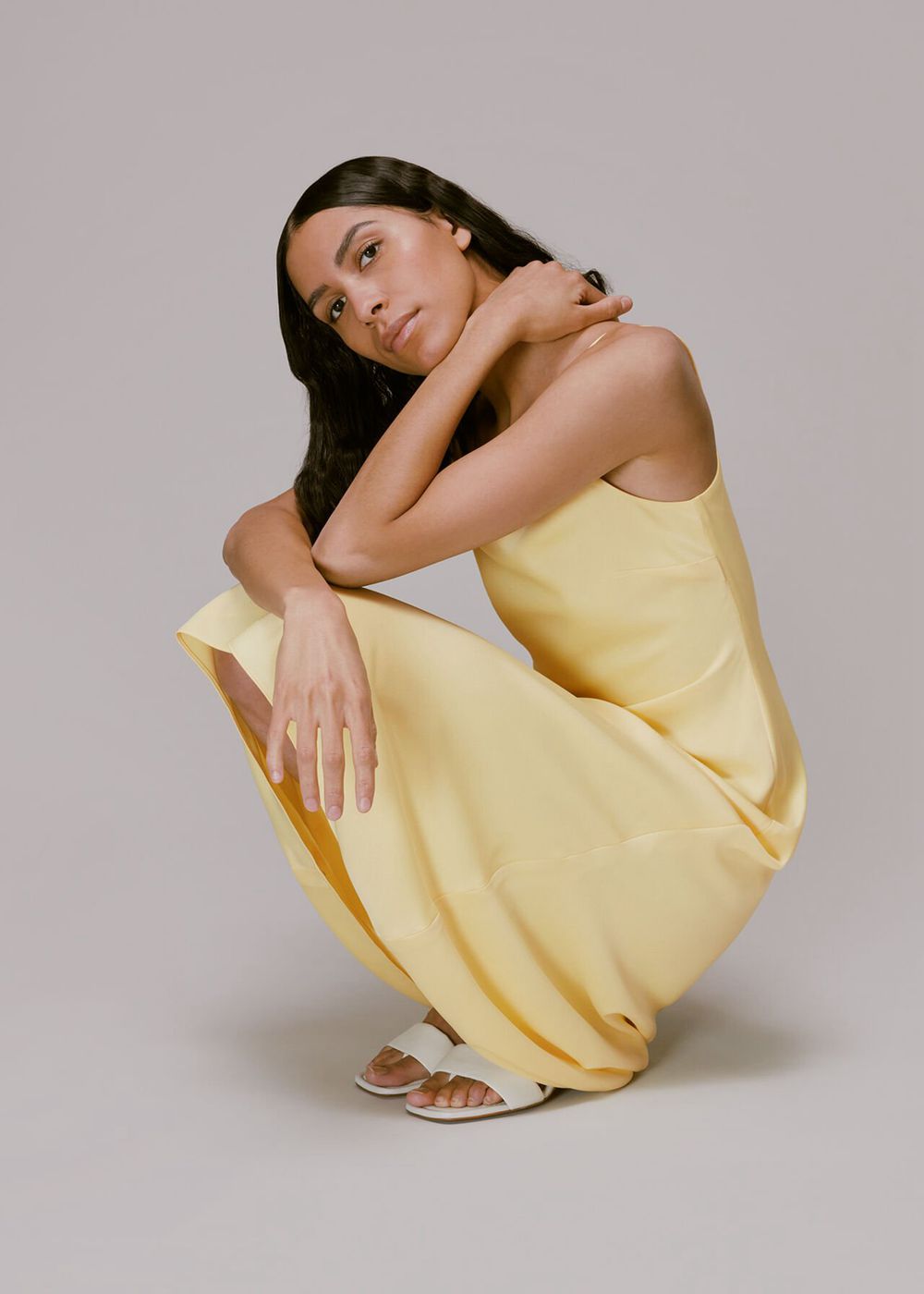 Whistles Dagma Satin Cami Dress Yellow | US-63450QMEZ