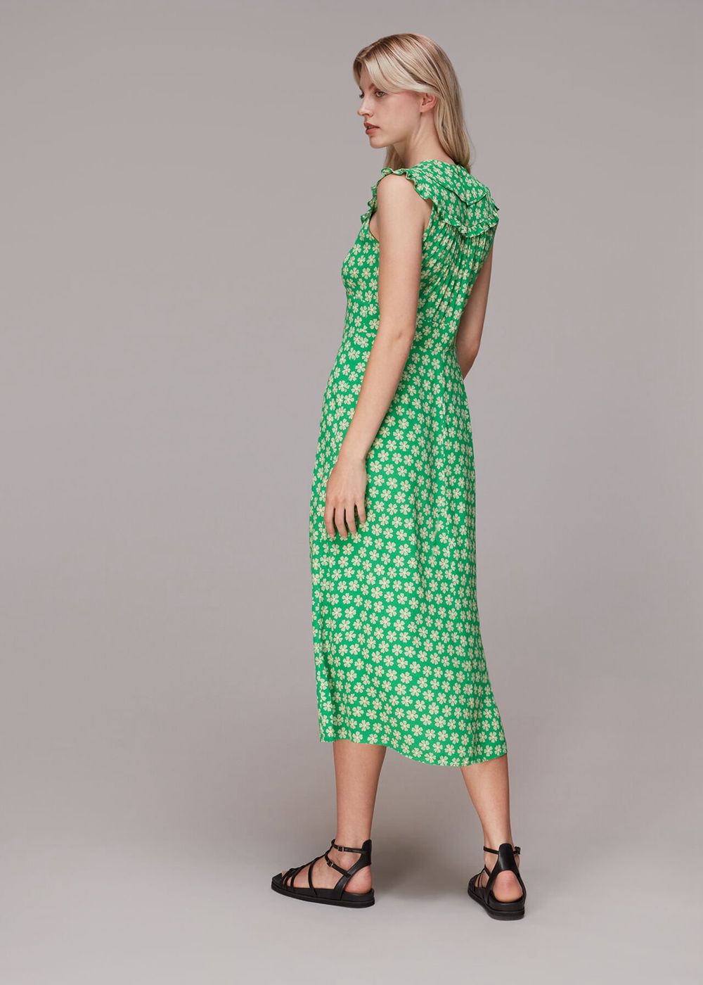 Whistles Daisy Check Frill Midi Dress Green / Multicolor | US-93784GMZC