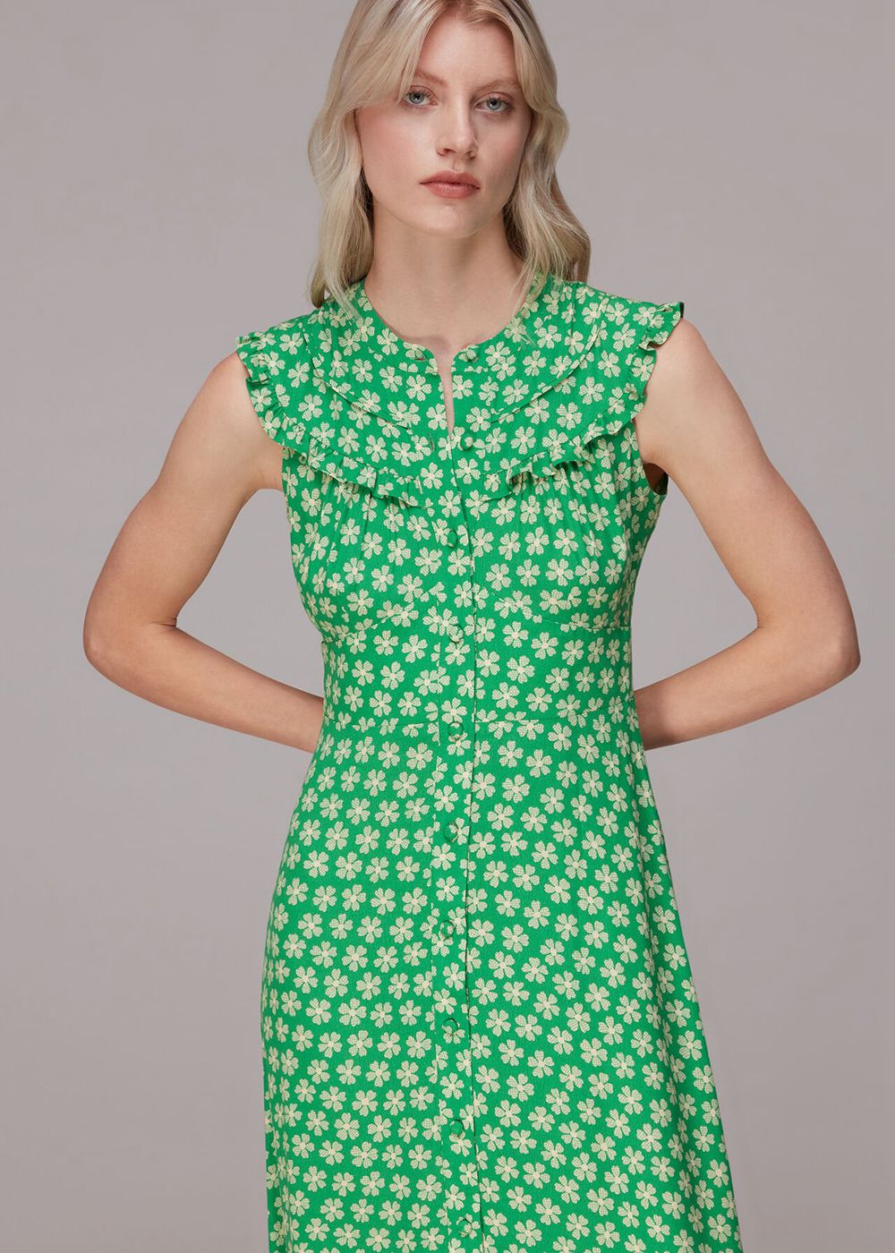 Whistles Daisy Check Frill Midi Dress Green / Multicolor | US-93784GMZC