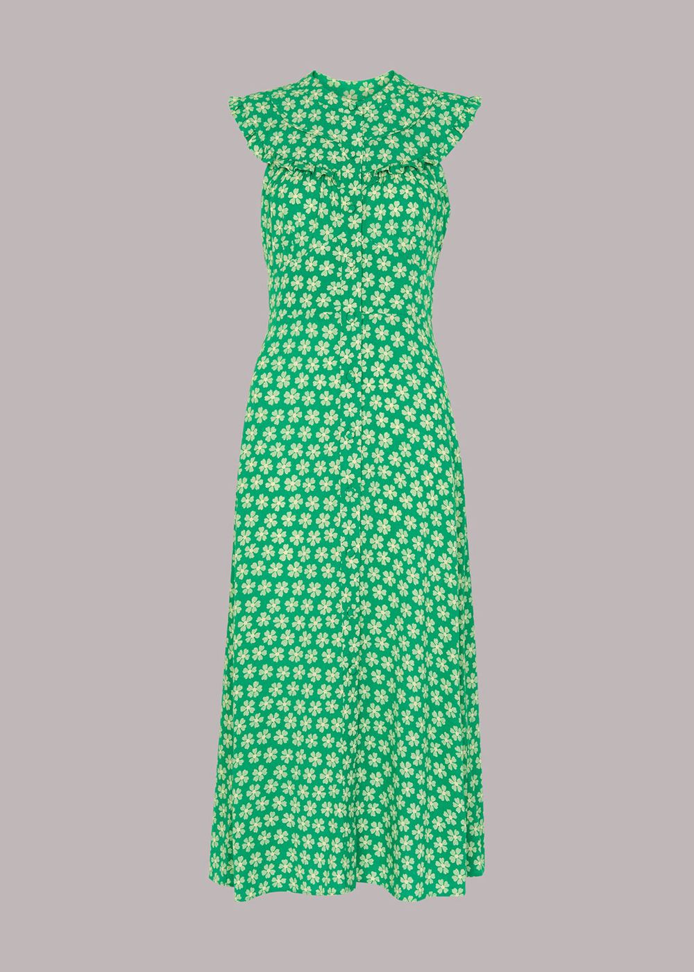 Whistles Daisy Check Frill Midi Dress Green / Multicolor | US-93784GMZC