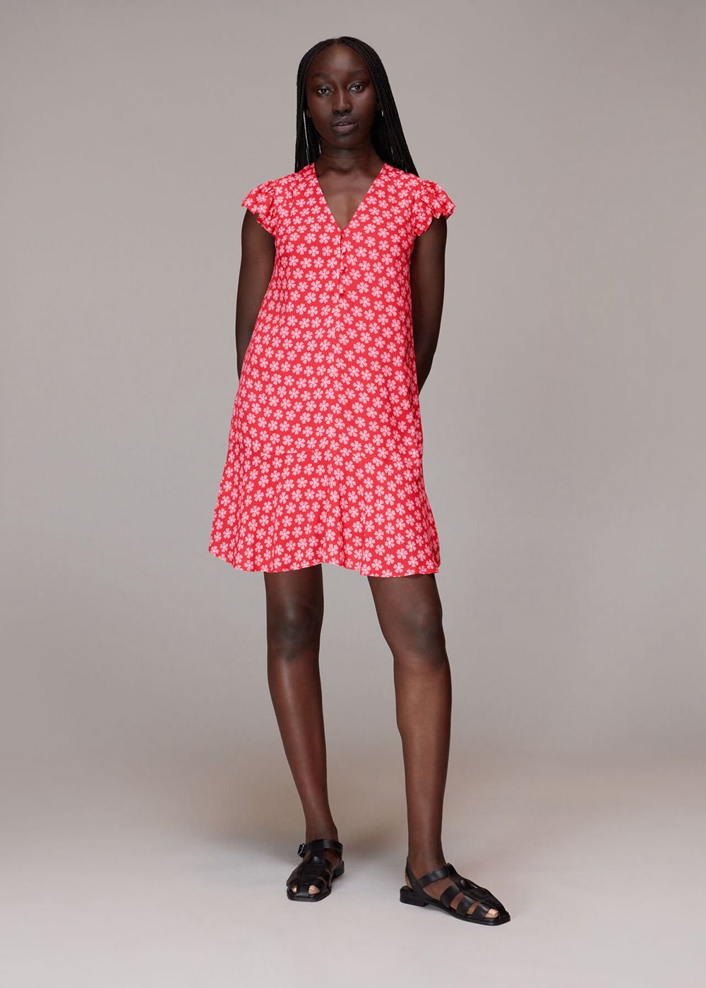 Whistles Daisy Check Print Flippy Dress Red / Multicolor | US-60327ZSJY