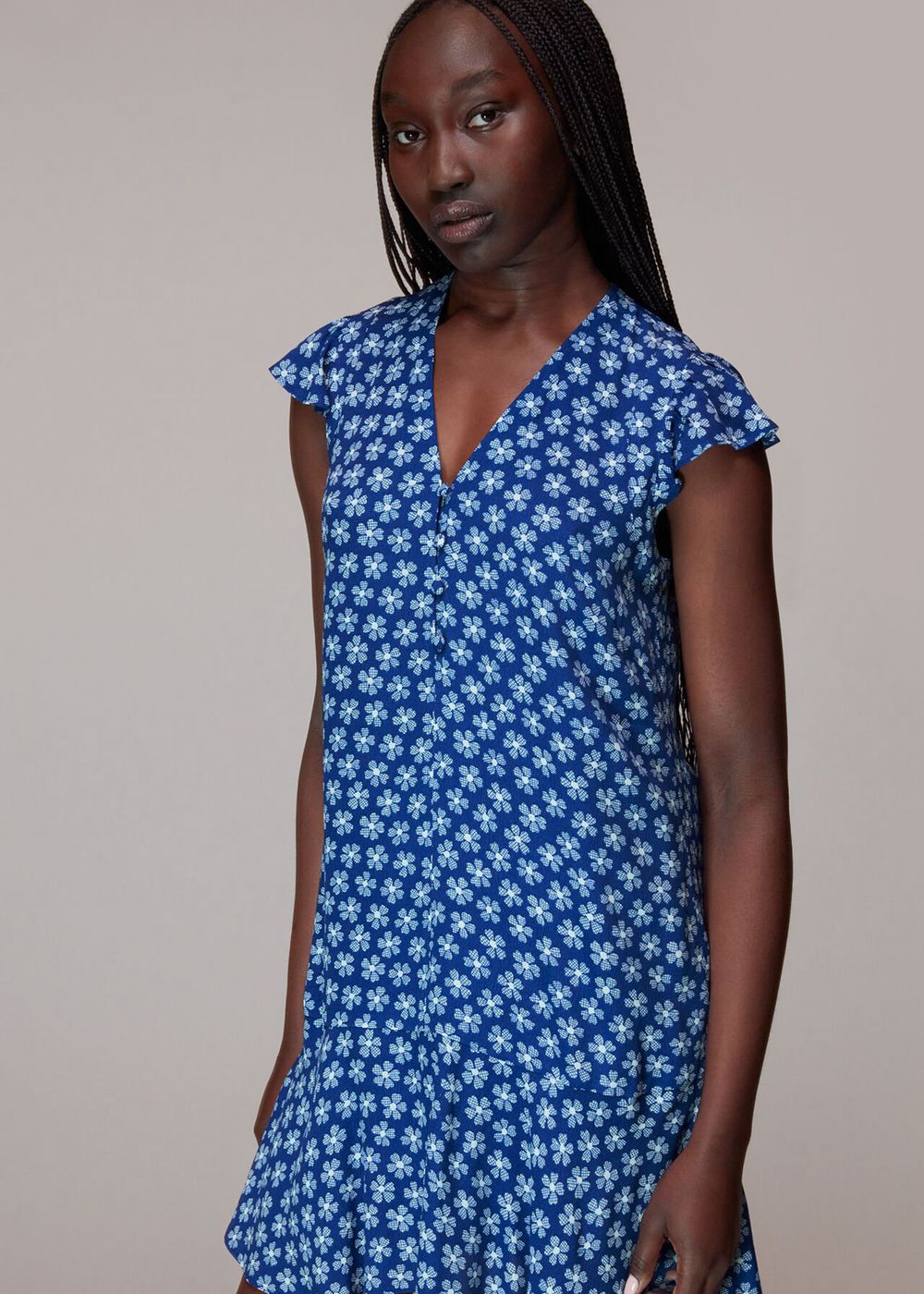 Whistles Daisy Check Print Flippy Dress Blue / Multicolor | US-65189QPLY