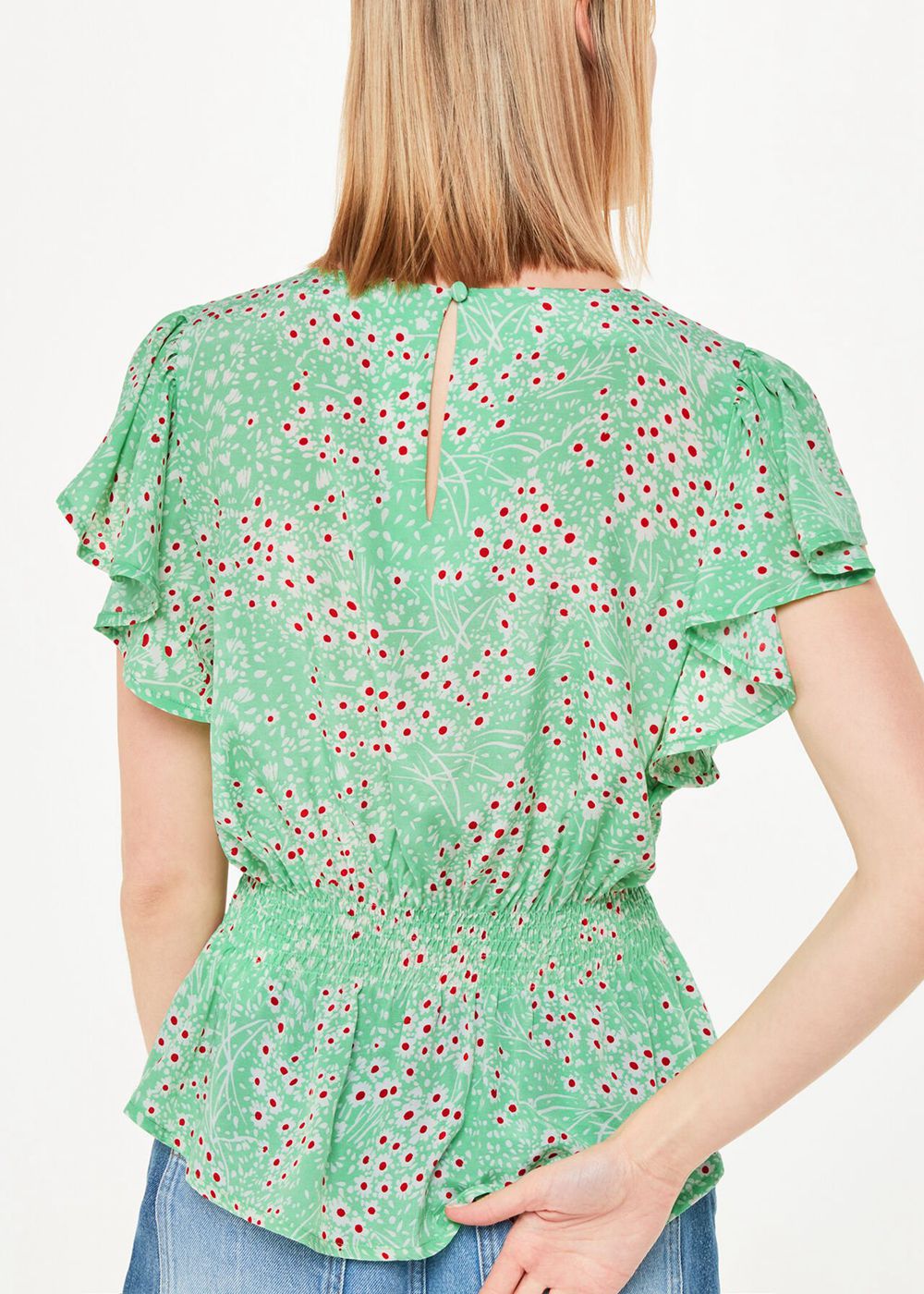 Whistles Daisy Meadow Frill Sleeve Top Green / Multicolor | US-98624JHKR