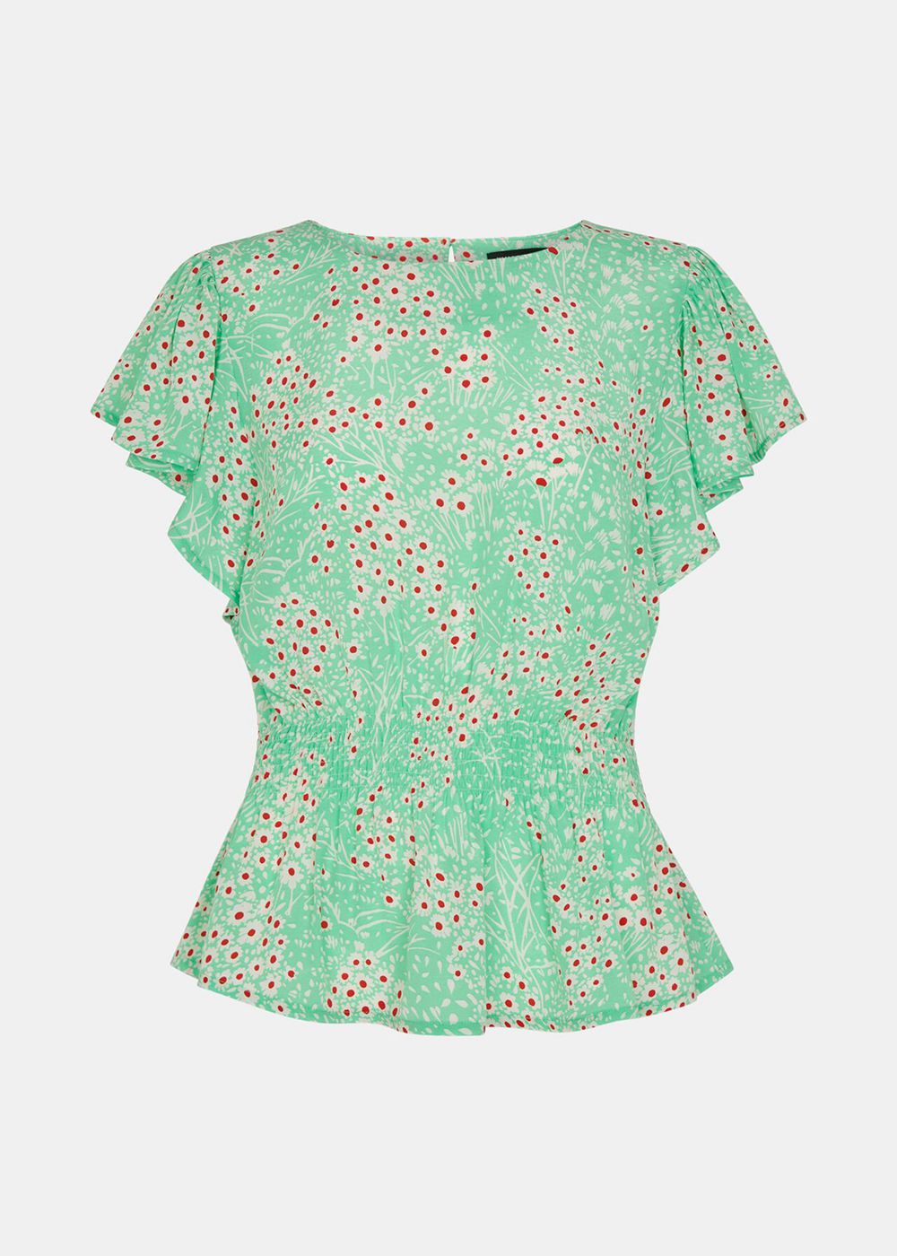 Whistles Daisy Meadow Frill Sleeve Top Green / Multicolor | US-98624JHKR