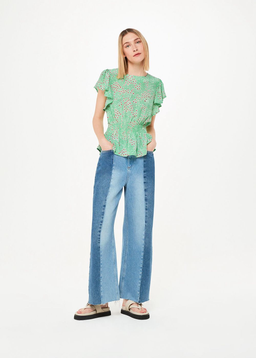 Whistles Daisy Meadow Frill Sleeve Top Green / Multicolor | US-98624JHKR