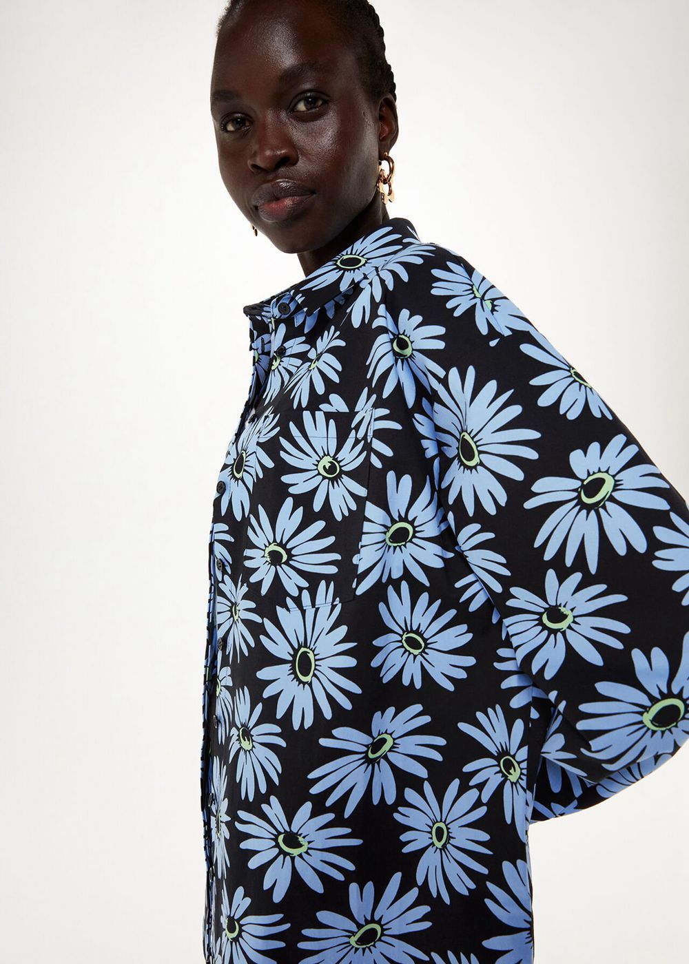 Whistles Daisy Print Oversized Shirts Blue / Multicolor | US-12876URMV