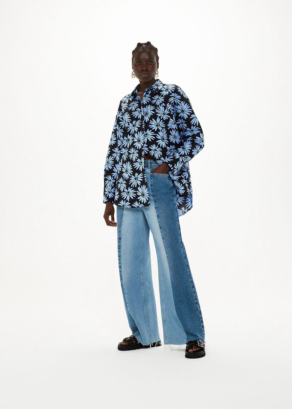 Whistles Daisy Print Oversized Shirts Blue / Multicolor | US-12876URMV