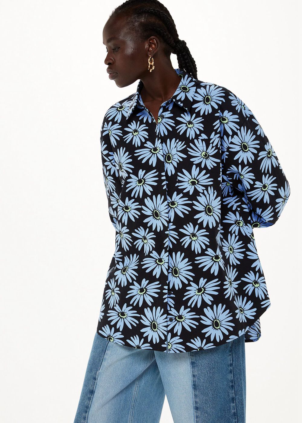 Whistles Daisy Print Oversized Shirts Blue / Multicolor | US-12876URMV