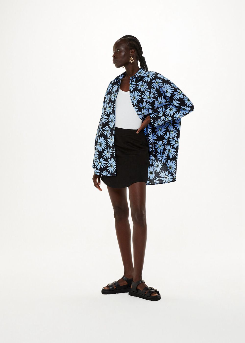 Whistles Daisy Print Oversized Shirts Blue / Multicolor | US-12876URMV