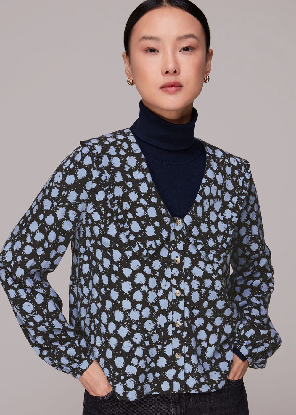 Whistles Dalmatian Print Collar Top Black / Multicolor | US-30481IAHU