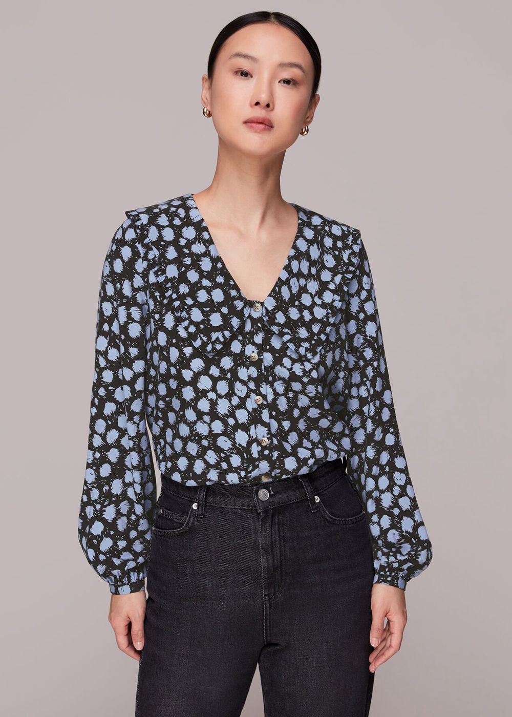 Whistles Dalmatian Print Collar Top Black / Multicolor | US-30481IAHU