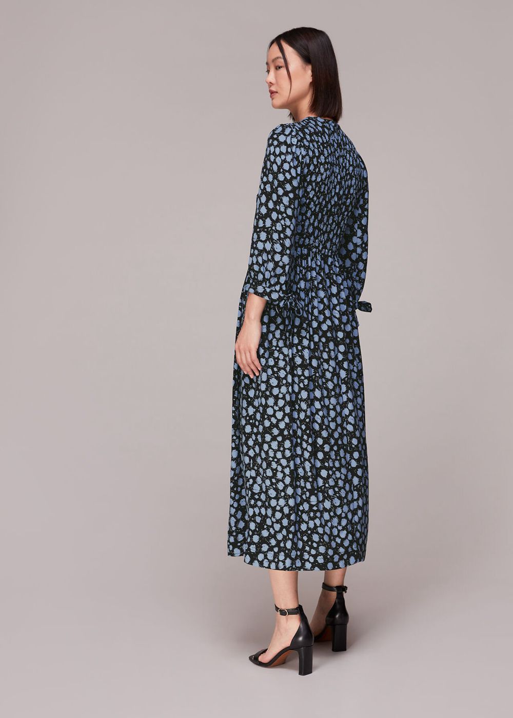 Whistles Dalmatian Shirred Midi Dress Blue / Multicolor | US-54170AMTF