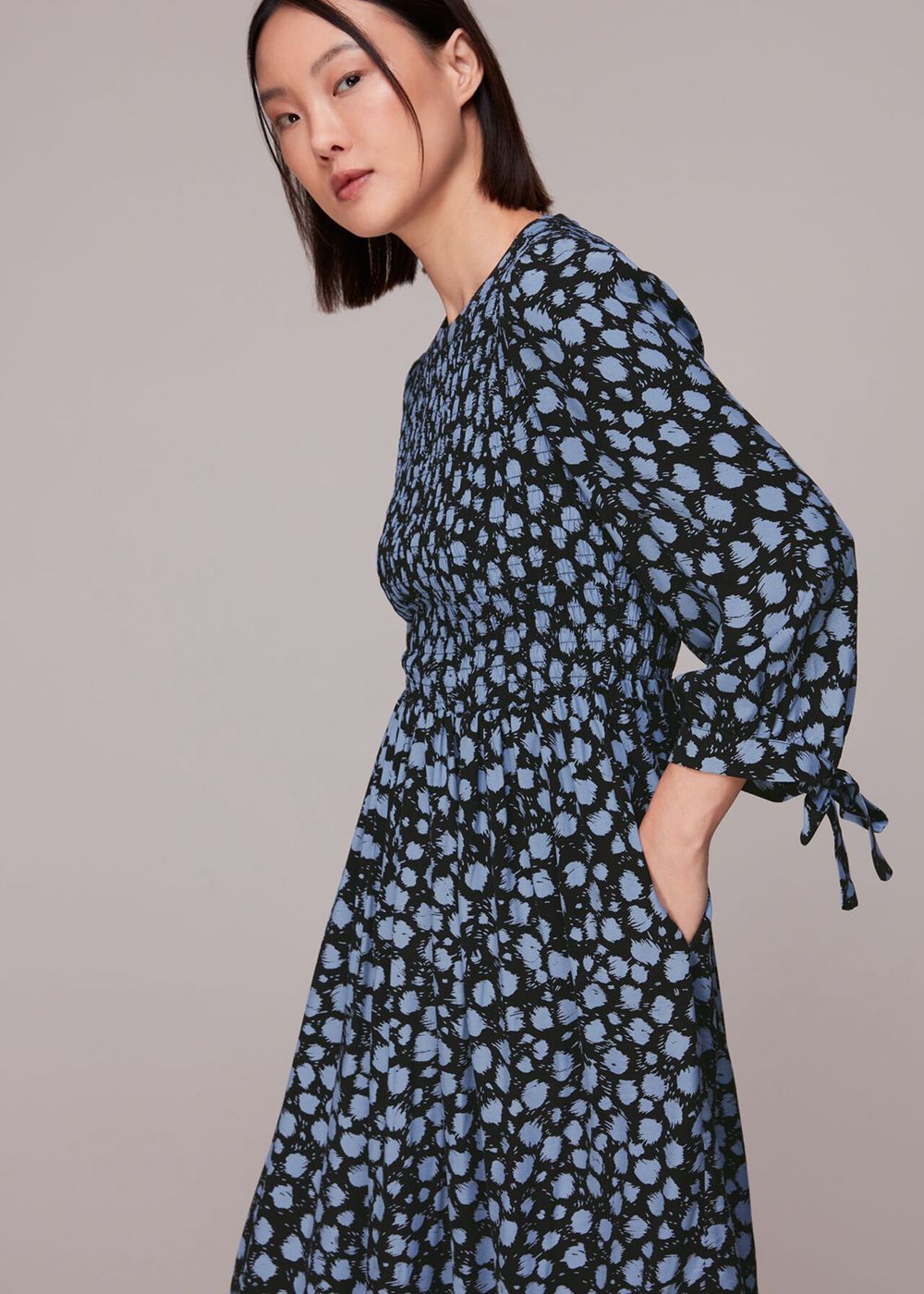 Whistles Dalmatian Shirred Midi Dress Blue / Multicolor | US-54170AMTF