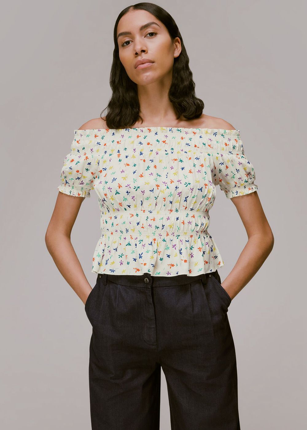 Whistles Dancing Floral Bardot Top Multicolor | US-57619BTMZ