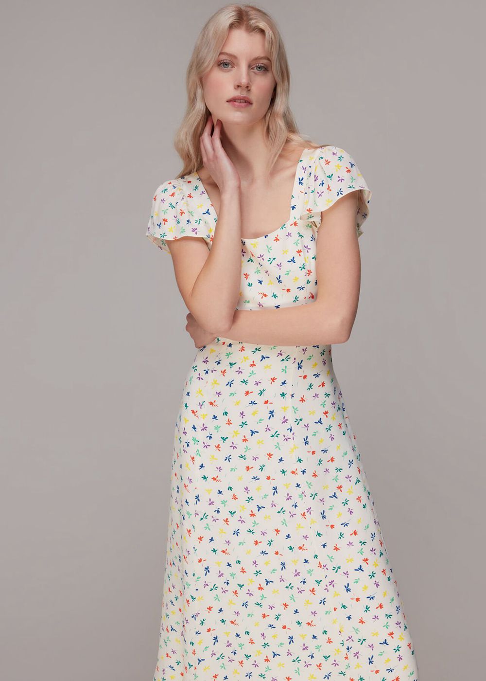 Whistles Dancing Floral Midi Dress Multicolor | US-01638BAXZ