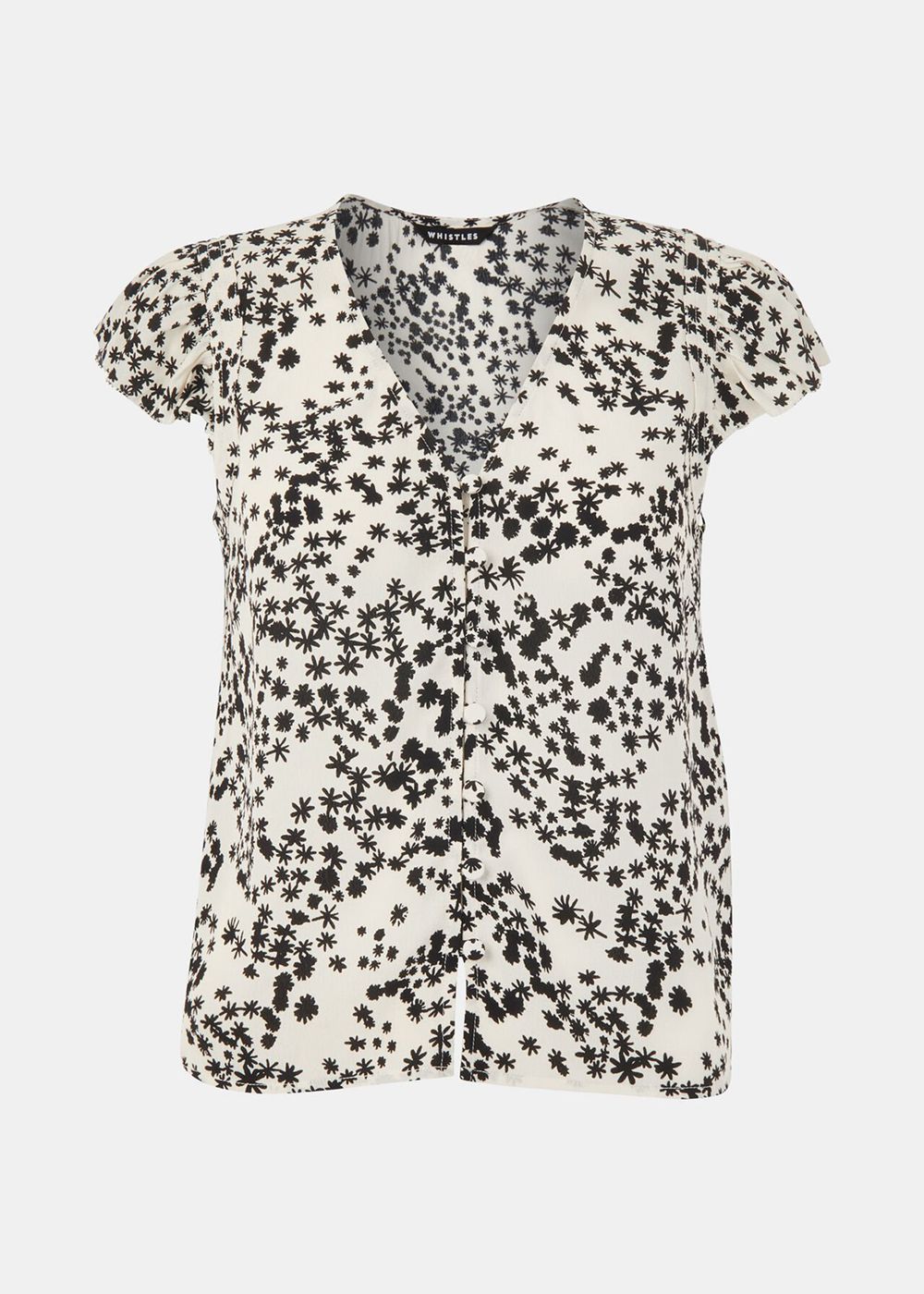 Whistles Dandelion Floral Frill Top Black / White | US-28671RPNI