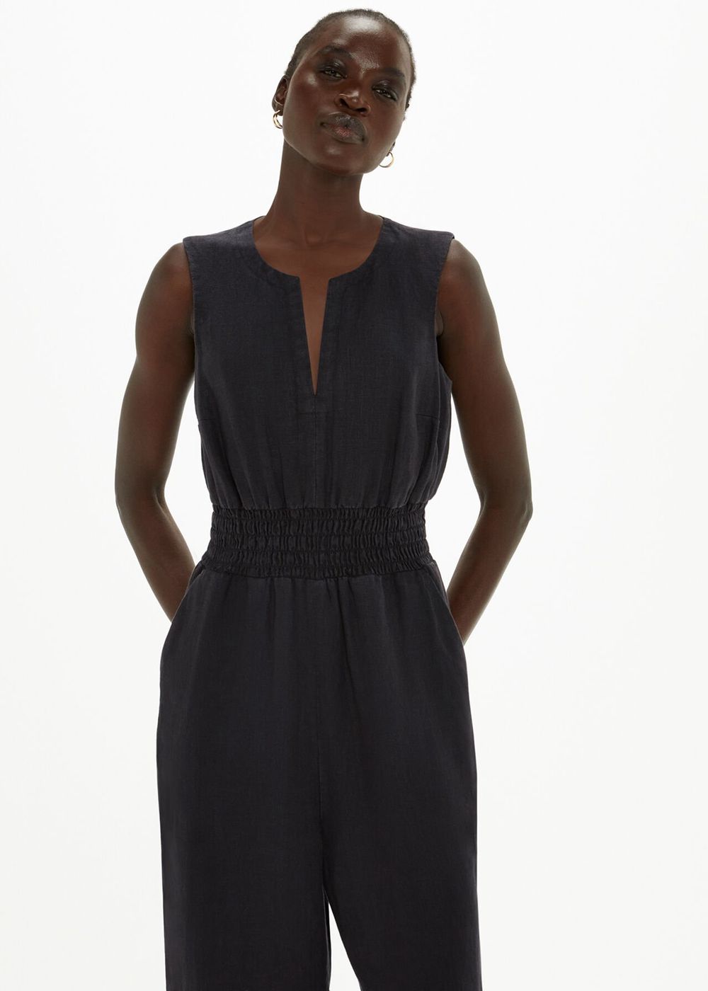 Whistles Danny Linen Jumpsuit Black | US-39870PQVB