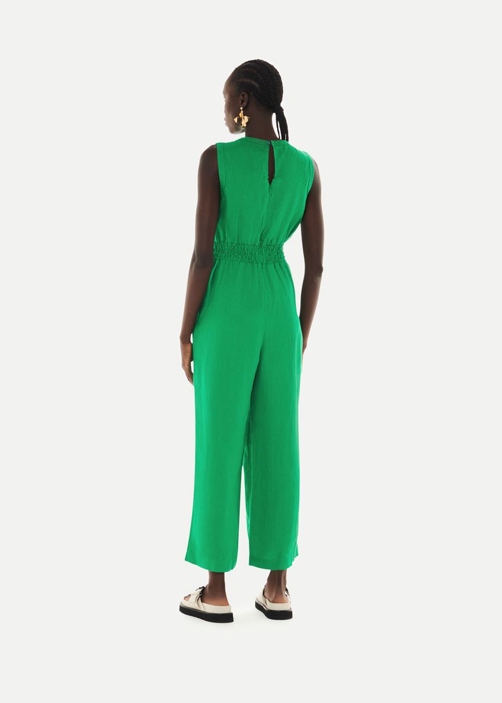 Whistles Danny Linen Jumpsuit Green | US-39652AWFT