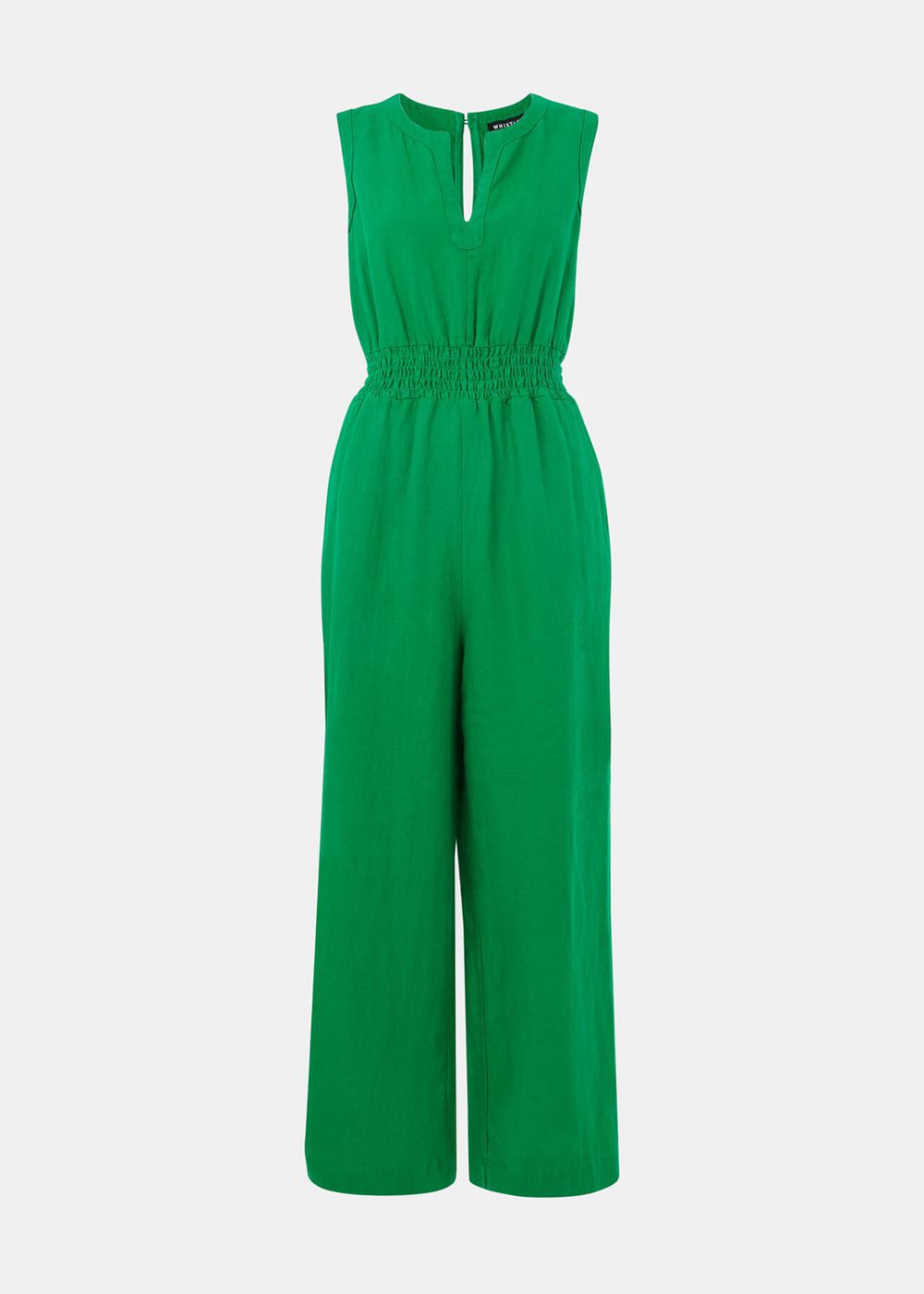 Whistles Danny Linen Jumpsuit Green | US-39652AWFT