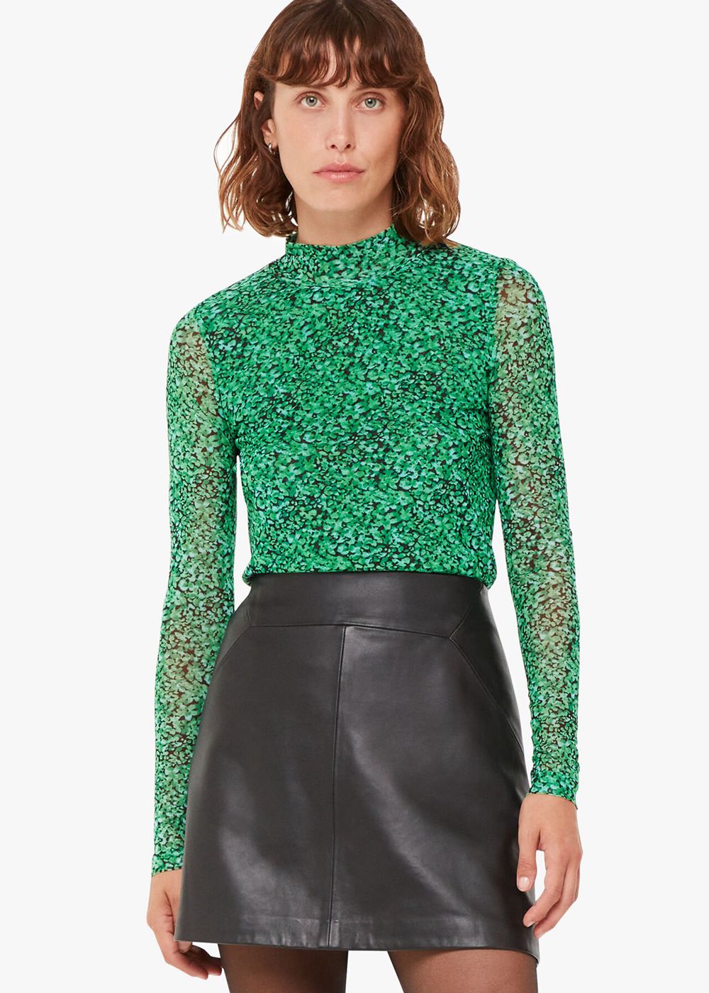 Whistles Dappled Floral Mesh Top Green / Multicolor | US-82365CTNY