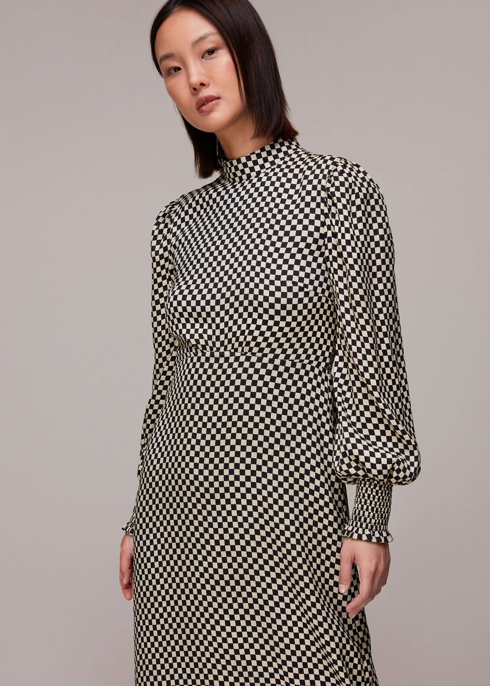 Whistles Darcie Checkerboard Midi Dress Black / Multicolor | US-56731GUQA