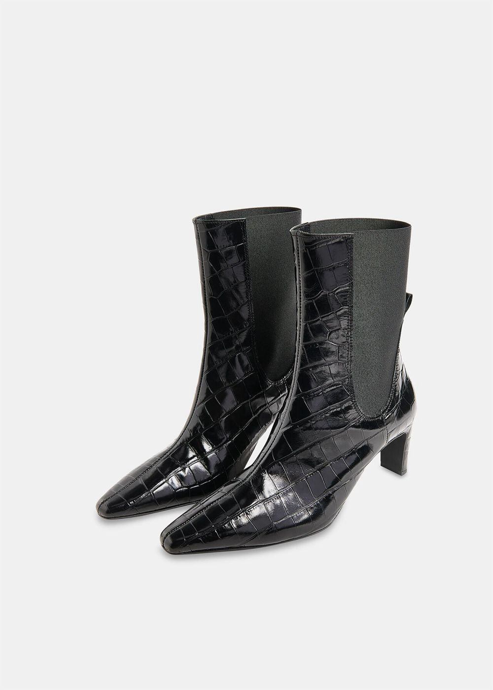 Whistles Darla Croc Heeled Boots Black | US-25469DATB