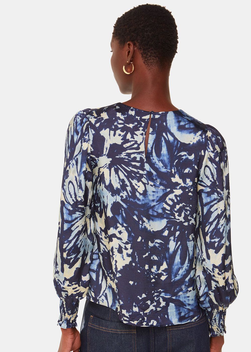 Whistles Dazzled Floral Satin Blouse Navy / Multicolor | US-17083CFLR