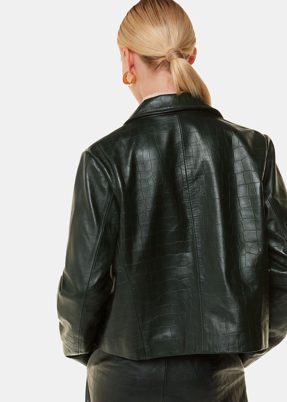 Whistles Delia Croc Leather Jacket Dark Green | US-36712XGFO