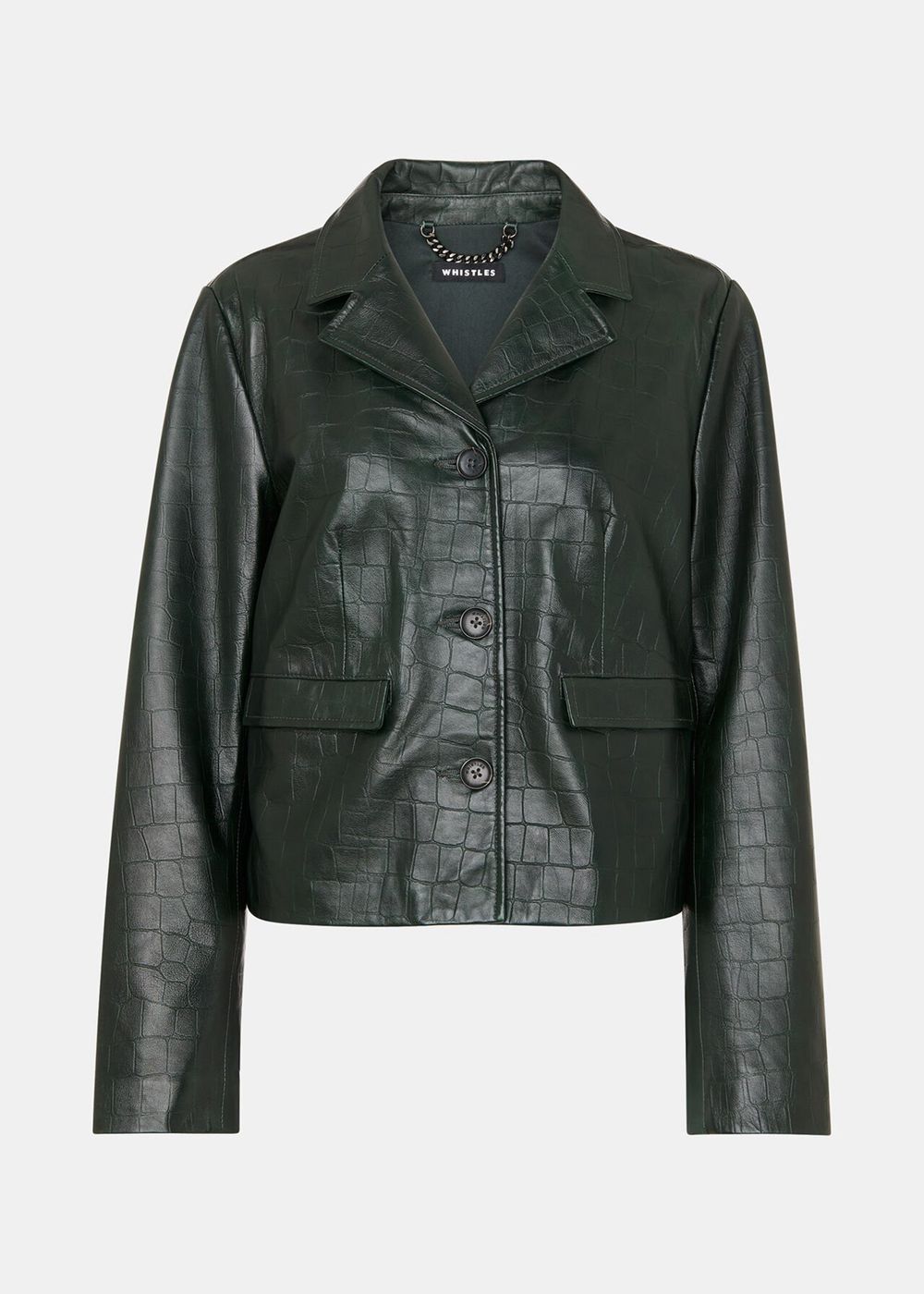 Whistles Delia Croc Leather Jacket Dark Green | US-36712XGFO