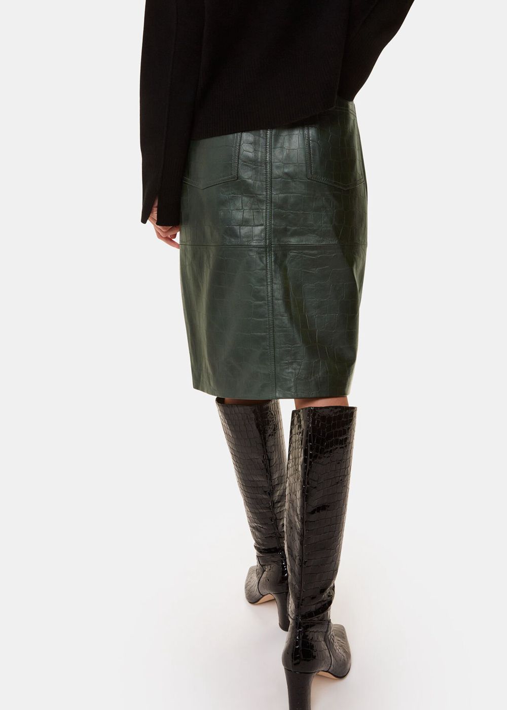 Whistles Delia Croc Leather Skirts Dark Green | US-89670SRTD