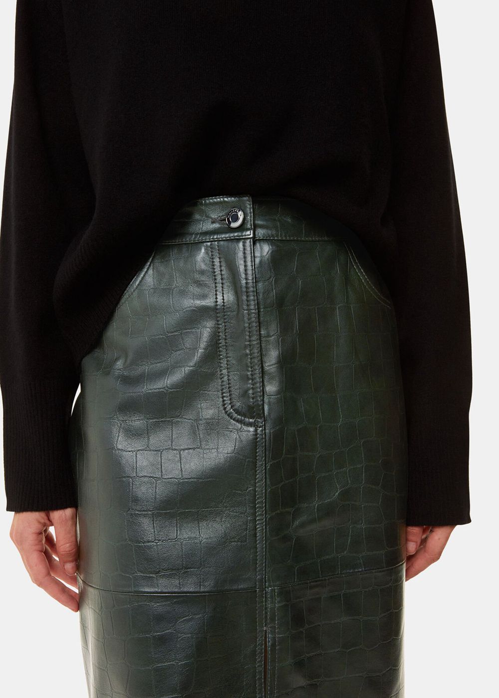 Whistles Delia Croc Leather Skirts Dark Green | US-89670SRTD