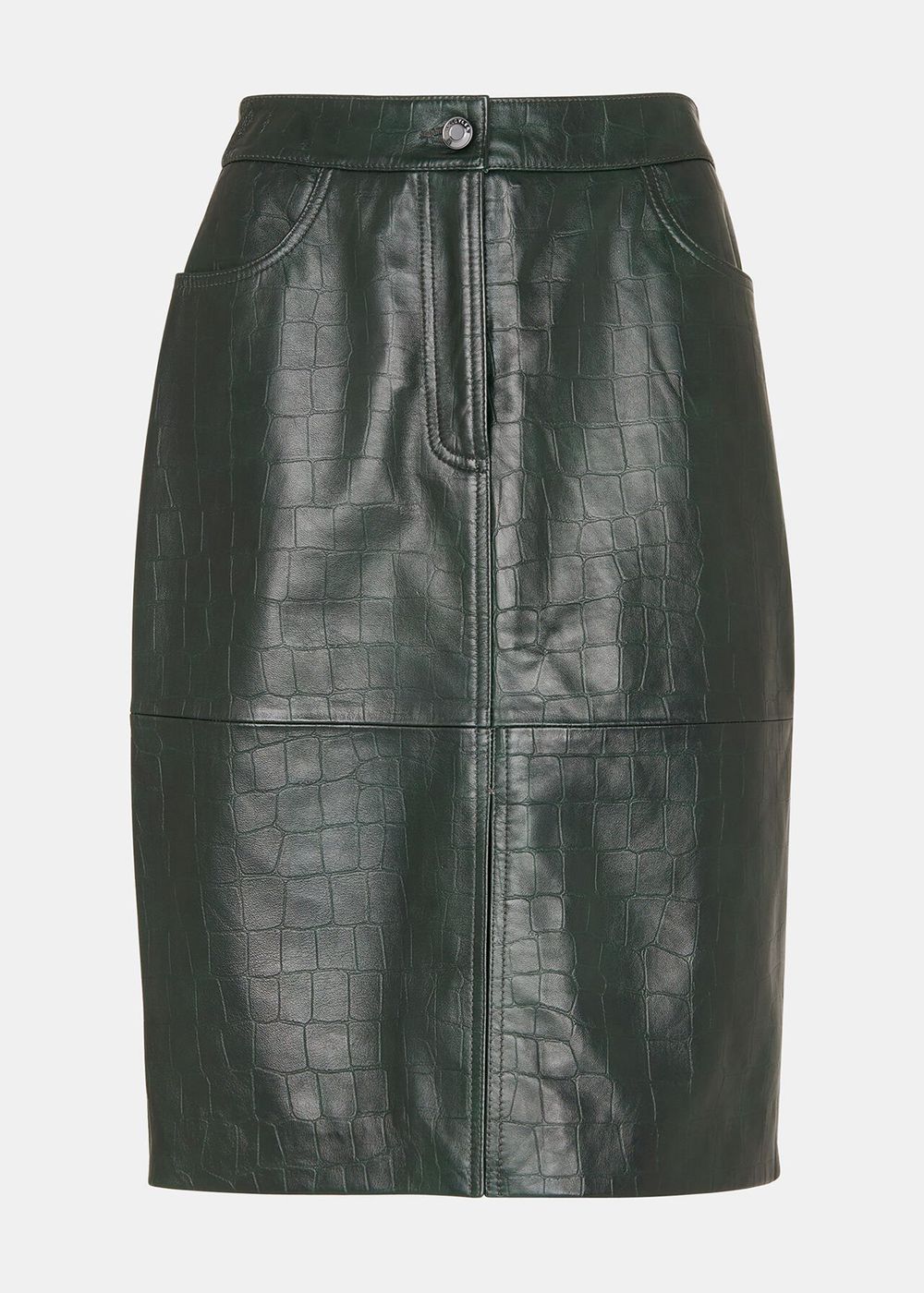 Whistles Delia Croc Leather Skirts Dark Green | US-89670SRTD