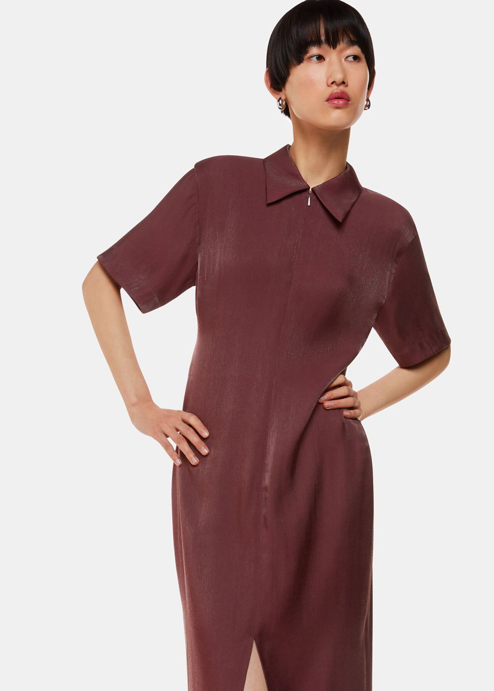 Whistles Delila Metallic Midi Dress Aubergine | US-05341QKIO