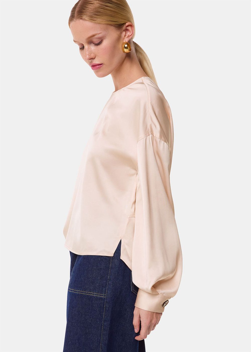 Whistles Demi Satin Blouse Champagne | US-21840DGQY