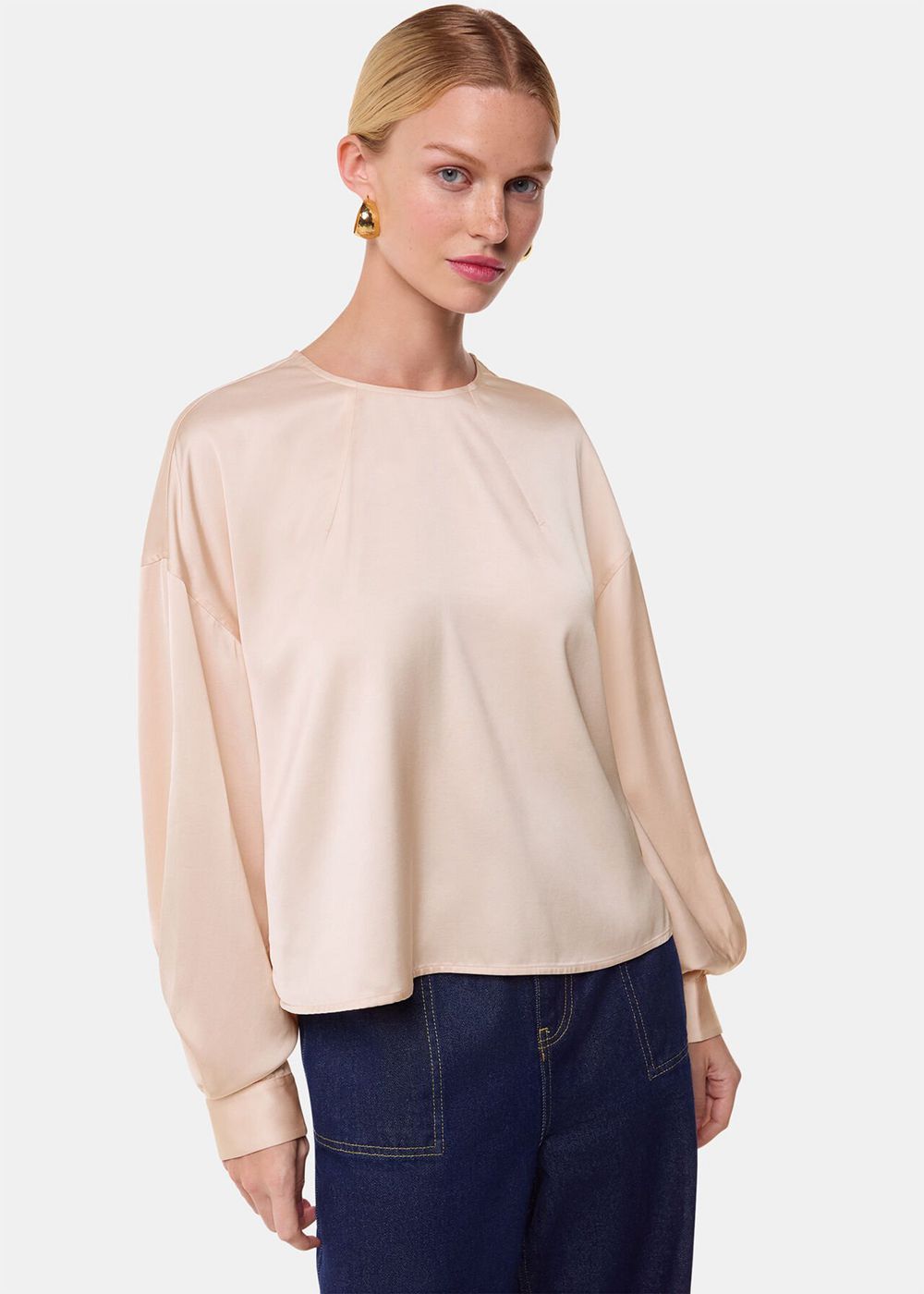 Whistles Demi Satin Blouse Champagne | US-61543AUSG