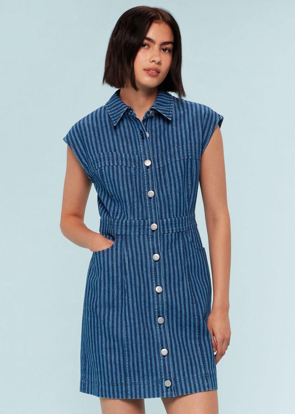 Whistles Denim Bodice Stripe Dress Blue | US-49863AUYX