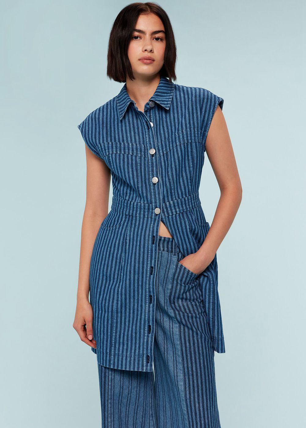 Whistles Denim Bodice Stripe Dress Blue | US-49863AUYX