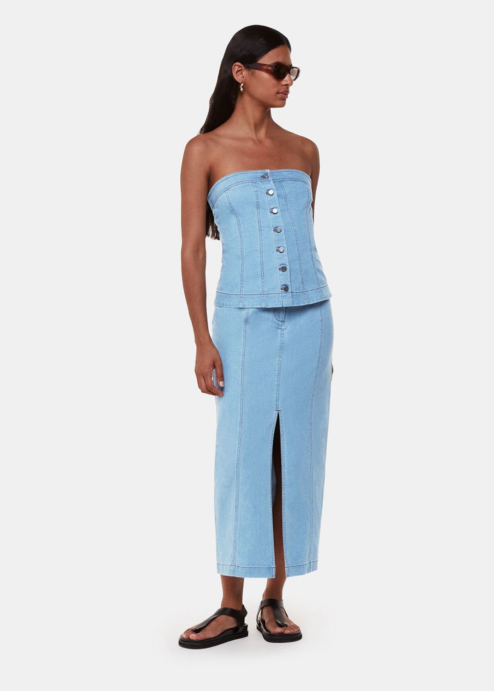 Whistles Denim Maxi Skirts Blue | US-38926ZGVB