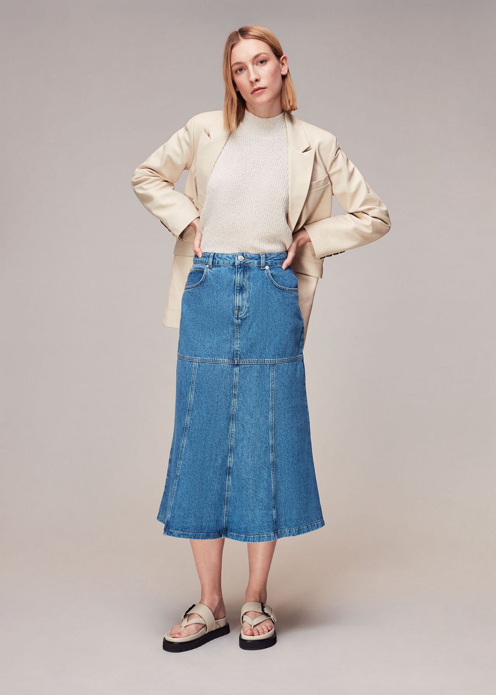 Whistles Denim Midi Skirts Blue | US-54790BFEK