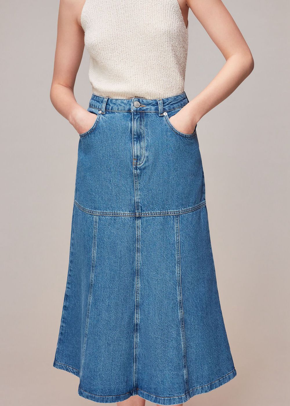 Whistles Denim Midi Skirts Blue | US-54790BFEK