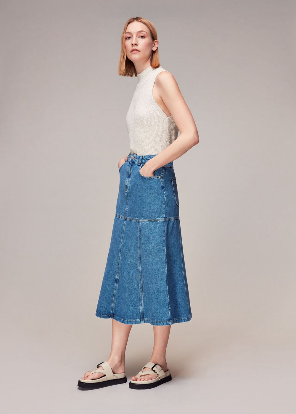 Whistles Denim Midi Skirts Blue | US-54790BFEK