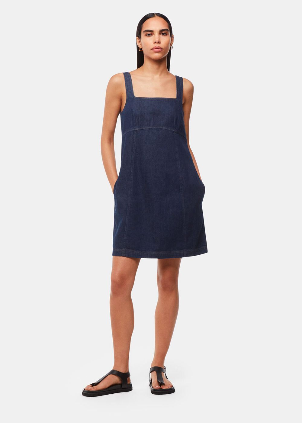 Whistles Denim Pinafore Dress Blue | US-50843LQOA